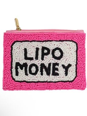 Pink Beaded 'Lipo Money' Zip Pouch Coin Purse